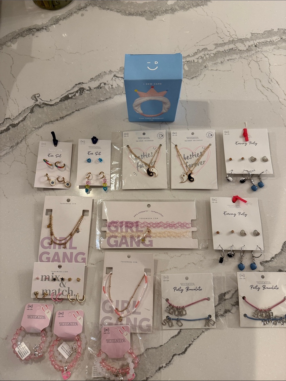 Assorted Pink & Blue Girls' Jewelry Set (Bracelets, Necklaces, Earrings)